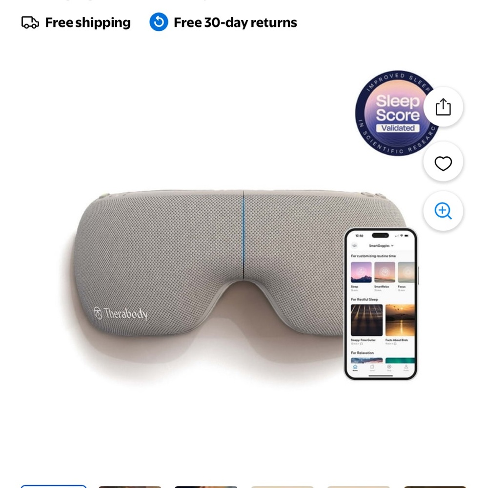 Therabody Sleep Eye Mask in Light Gray with Blue Accent 1st Gen